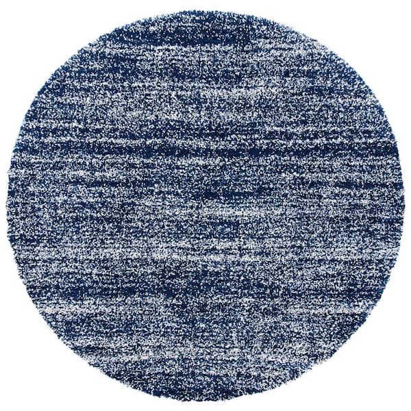 Hudson Shag 4 ft. x 4 ft. Navy/Ivory Solid Marle Round Area Rug