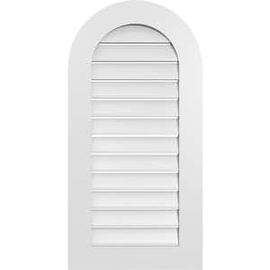 20 in. x 40 in. Round Top White PVC Paintable Gable Louver Vent Functional