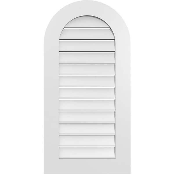 Ekena Millwork 20 in. x 40 in. Round Top White PVC Paintable Gable Louver Vent Functional