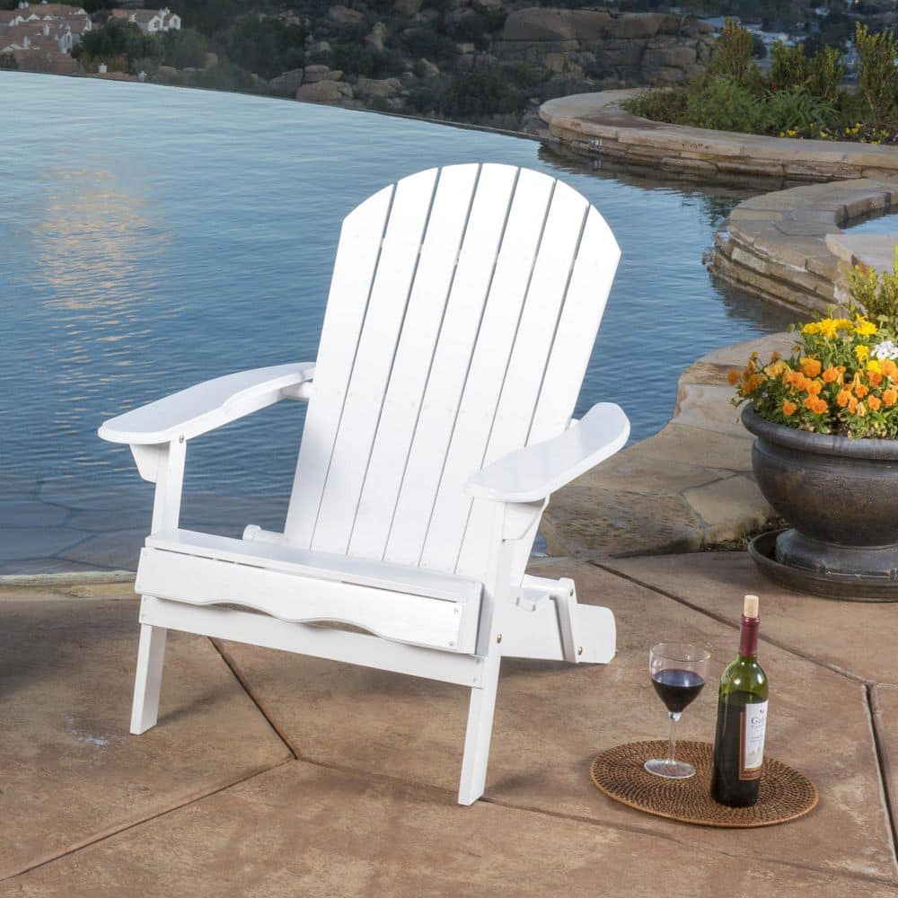 30 in. High Outdoor Acacia Folding Adirondack Chair, White Wood Reclining M