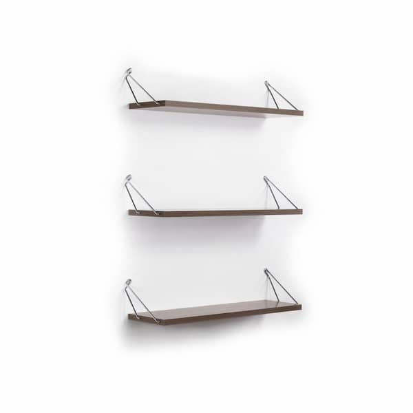 Flynama 24 in. W 5 in. H x 7 in. D Floating Wood Rectangular Shelf 3-Tier Wall Mount Bathroom Wood Floating Shelf in Silver