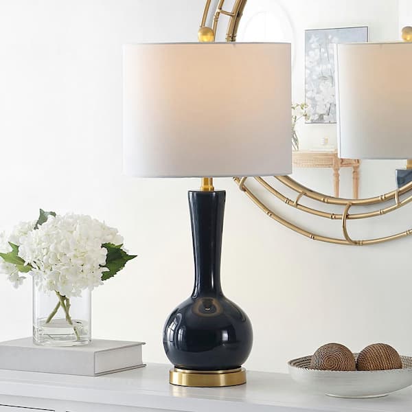 SAFAVIEH Gaetna 27 in. Navy Table Lamp with White Shade