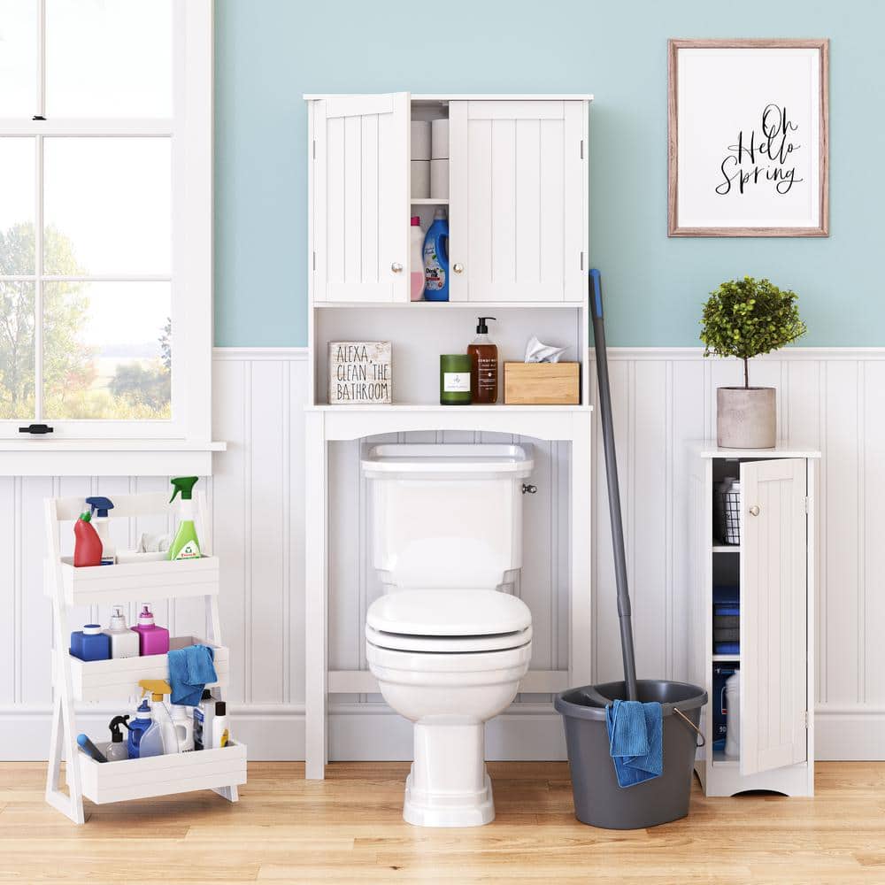 White MDF Over-the-Toilet Storage Cabinet with Adjustable Shelves