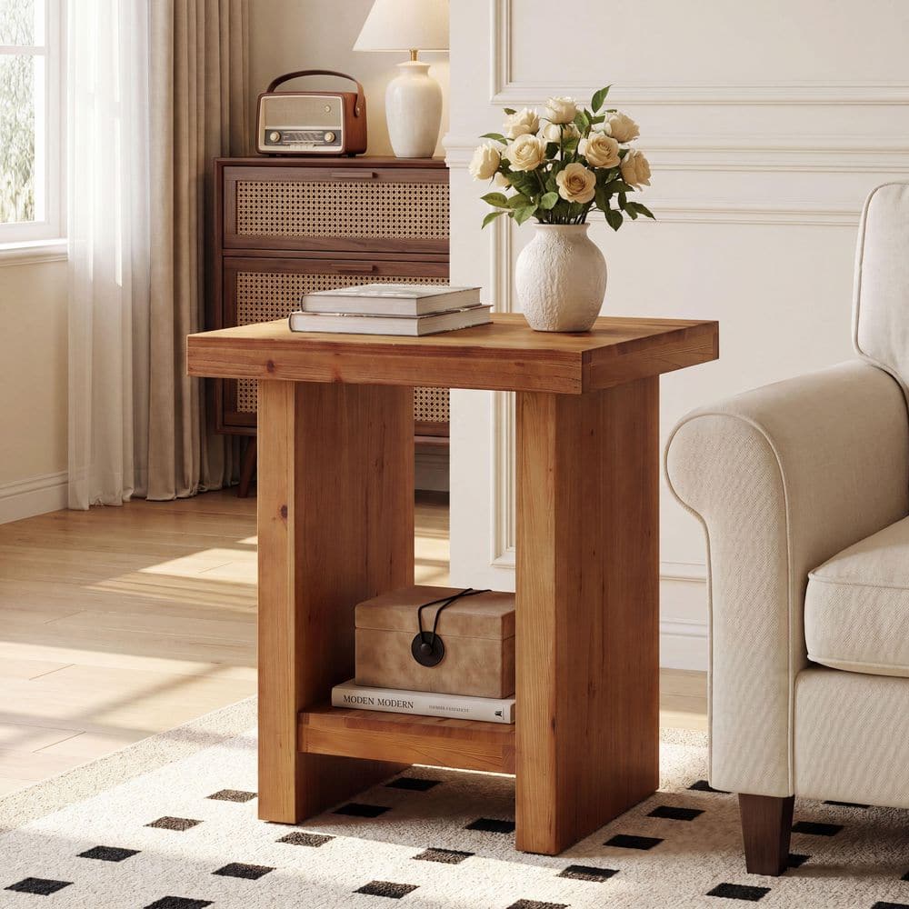 Kerlin 19.69 in. Natural Brown Square Solid Wood End Table with Open Storage for Bedroom, Small Spaces price history on PriceWatchPro