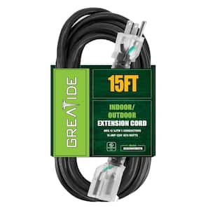15 ft. 12/3 Heavy Duty Outdoor Extension Cord with 3 Prong Grounded Plug-15 Amps Power Cord Black