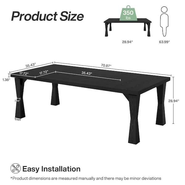 Halseey 71 in. Modern Black Wood 4 Legs Dining Table Large Rectangle Dinner Kitchen Table for 6 to 8 People