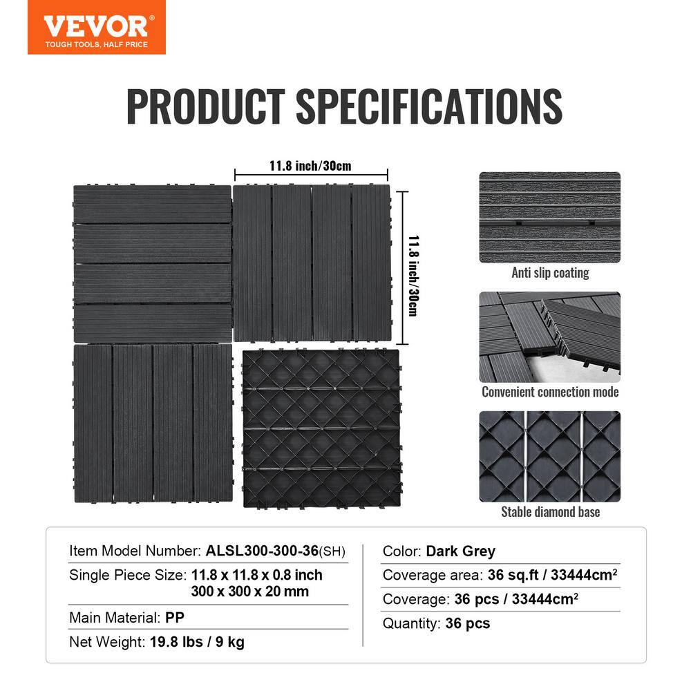 Dark Gray 12"x12" Composite Interlocking Deck Tiles