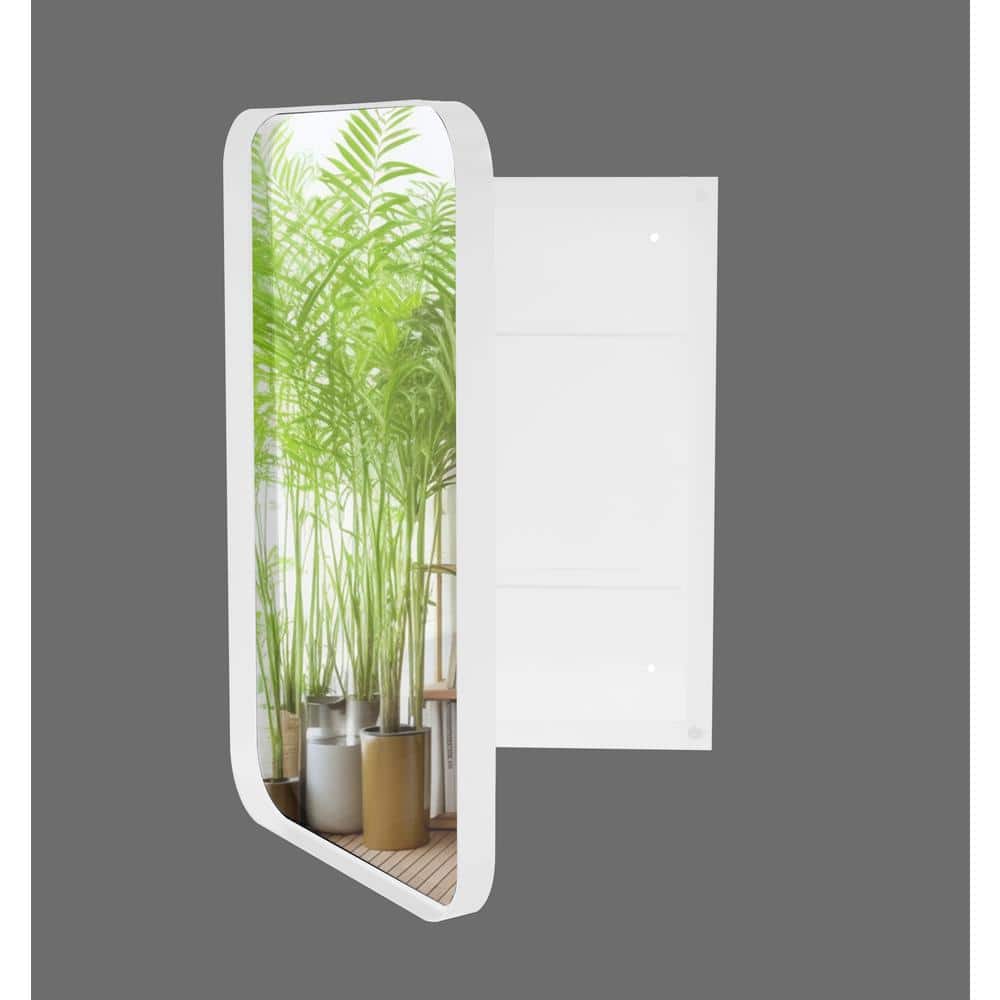 16 in. W x 24in. H Rectangular White Metal Framed Medicine Cabinet with Mir