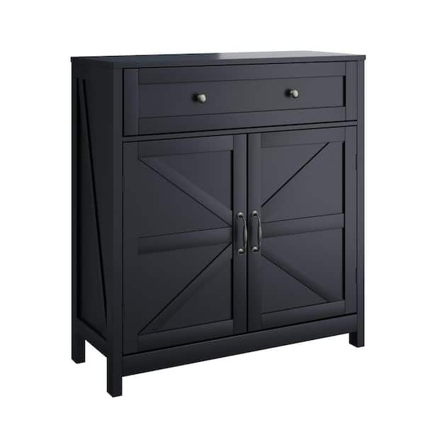 Farmhouse Black 32.5 in. H Storage Cabinet with Drawer and Adjustable Shelf Freestanding Coffee Bar Console