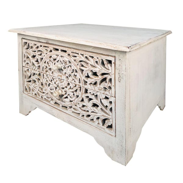 THE URBAN PORT 2Drawers Antique White Wooden Nightstand 24 in. x 18 in. x 18 in. UPT248138