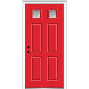 36 in. x 80 in. Right-Hand/Inswing Rain Glass Red Saffron Fiberglass Prehung Front Door on 4-9/16 in. Frame