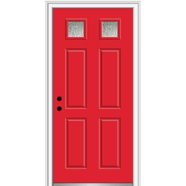 MMI DOOR 36 in. x 80 in. Right-Hand/Inswing Rain Glass Red Saffron Fiberglass Prehung Front Door on 4-9/16 in. Frame