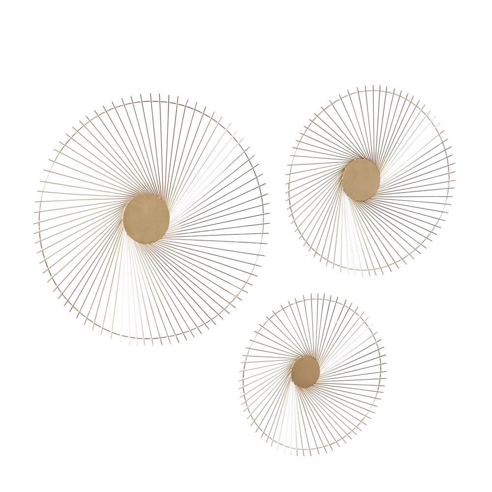 Gold Circular Metal Sunburst Wall Sculpture Set of 3