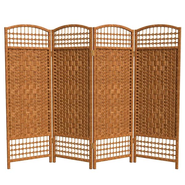 4 ft. Short Fiber Weave Folding Screen - Dark Beige - 4 Panels