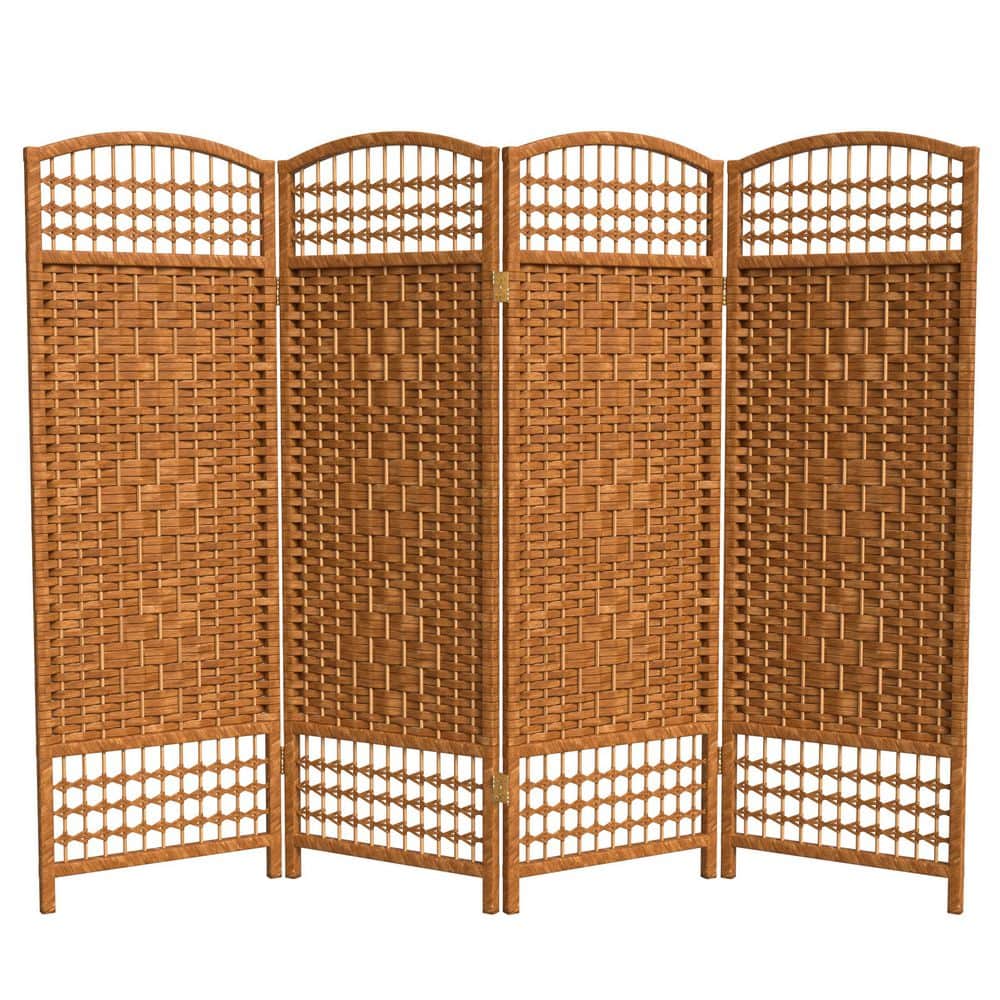 4 ft. Short Fiber Weave Folding Screen - Dark Beige - 4 Panels