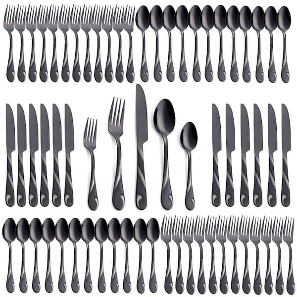 Stainless Steel 1-Piece Black Flatware Set with Mirror Finish, Service for 12
