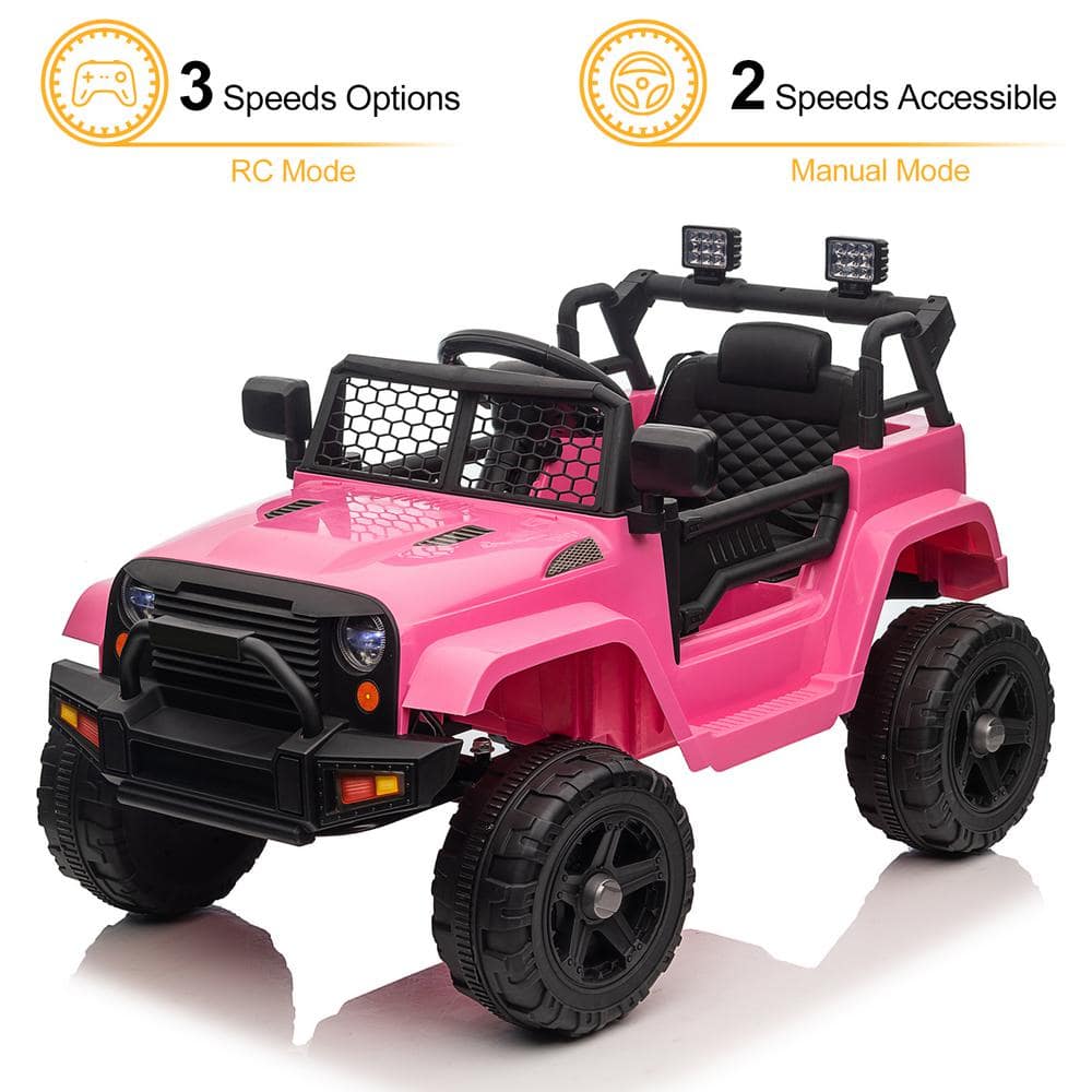 12V Pink Ride-On Truck with Remote Control and LED Lights