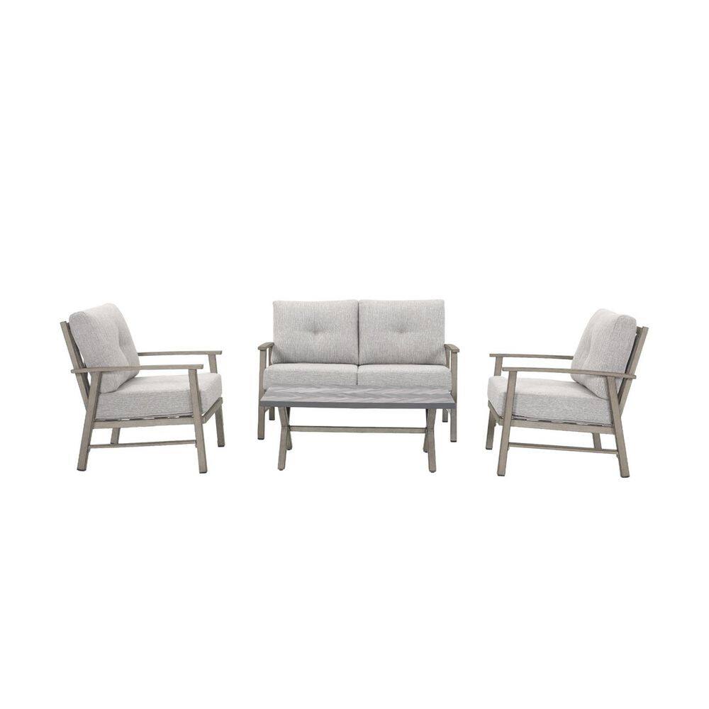 Dark Gray 4-Piece Aluminum Outdoor Patio Conversation Sofa Set with Coffee Table and Gray Cushions price history on PriceWatchPro