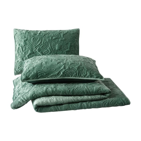 Unbranded Secret Garden 3-Piece Emerald Green Velvet Full/Queen Quilt Set by JUNGALOW