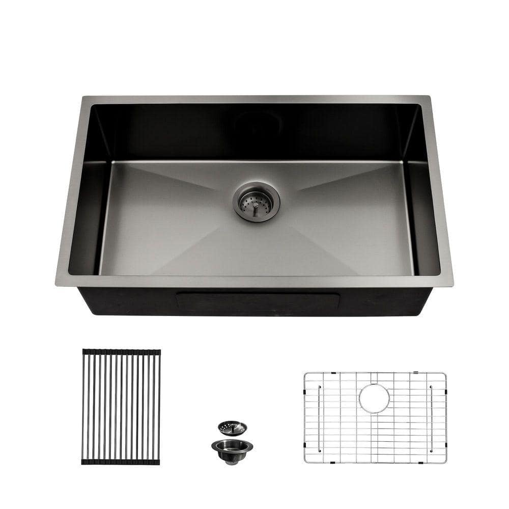 Sarlai 33 in. Undermount Single Bowl Gunmetal Black 16-Gauge