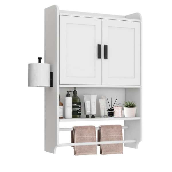 Unbranded 21.7 in. W x 7.5 in. D x 32.5 in. H Bathroom Storage Wall Cabinet in White, Towel Bar and Paper Holder