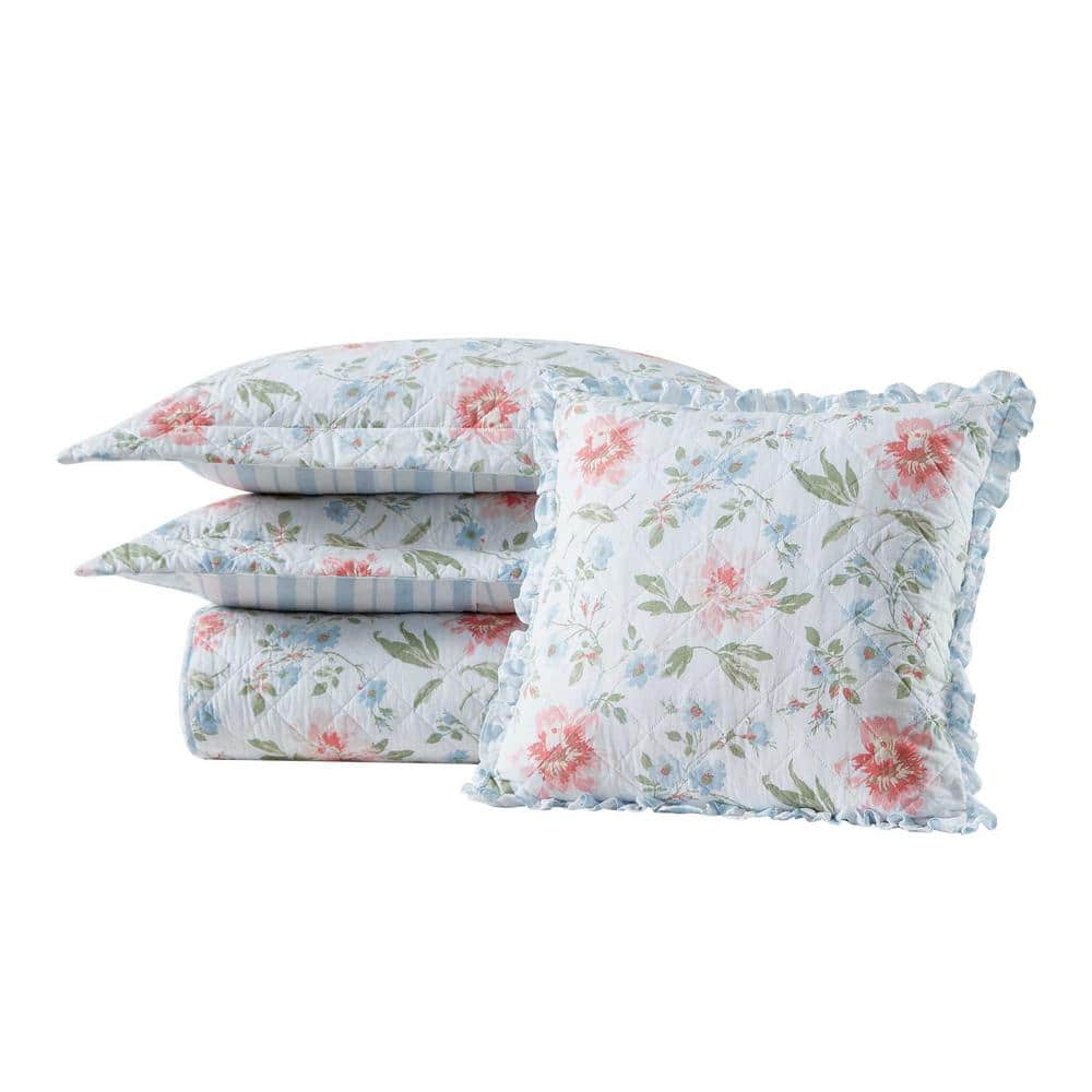 Emilie Pink Floral Cotton Twin Quilt Set