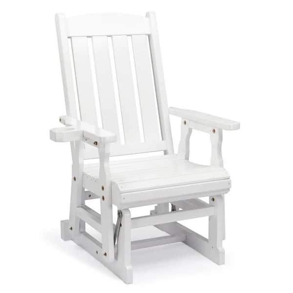 32 in. Single-Person Solid Wood Outdoor Glider with Cup Holder