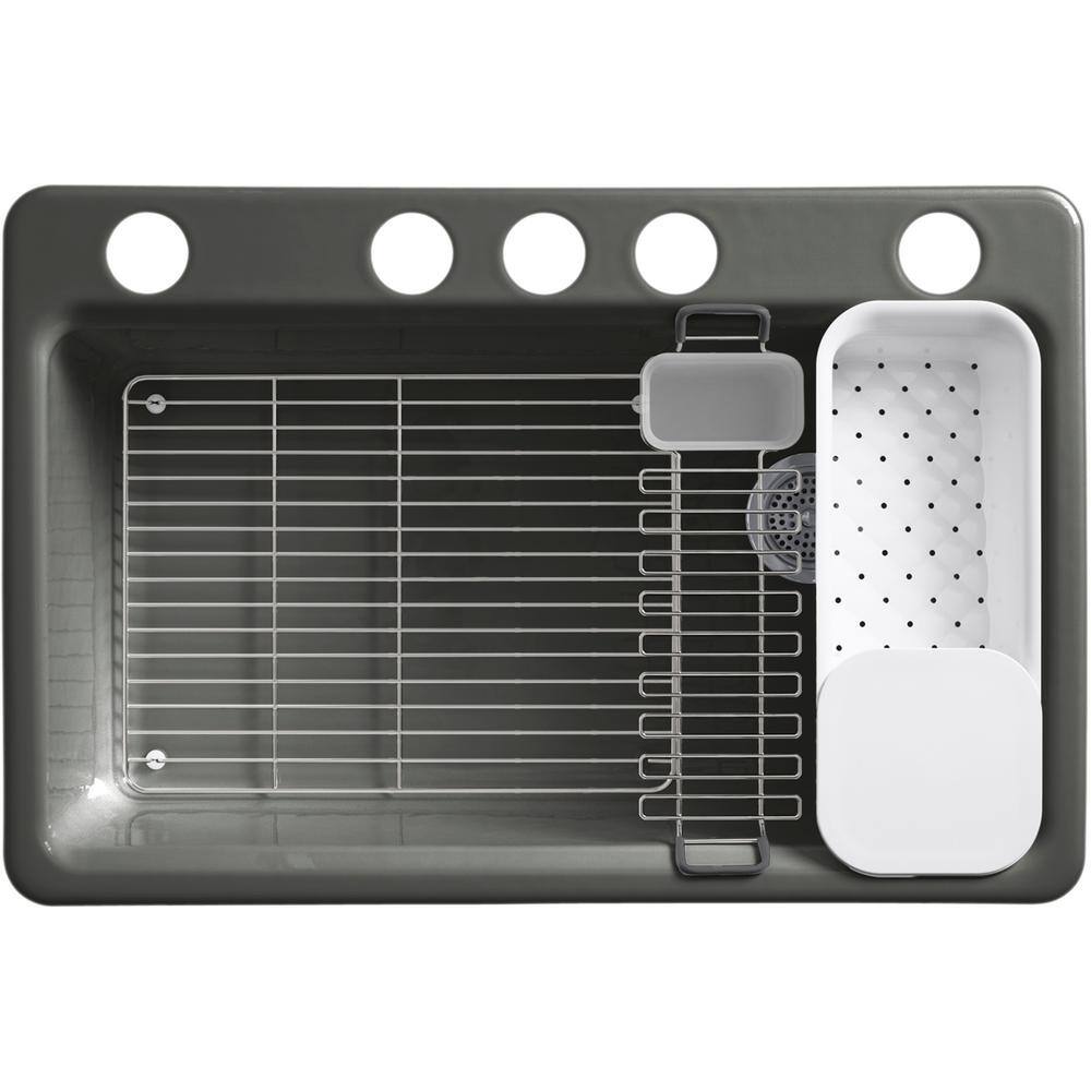 Thunder Grey Cast Iron Drop-In Single Bowl Kitchen Sink