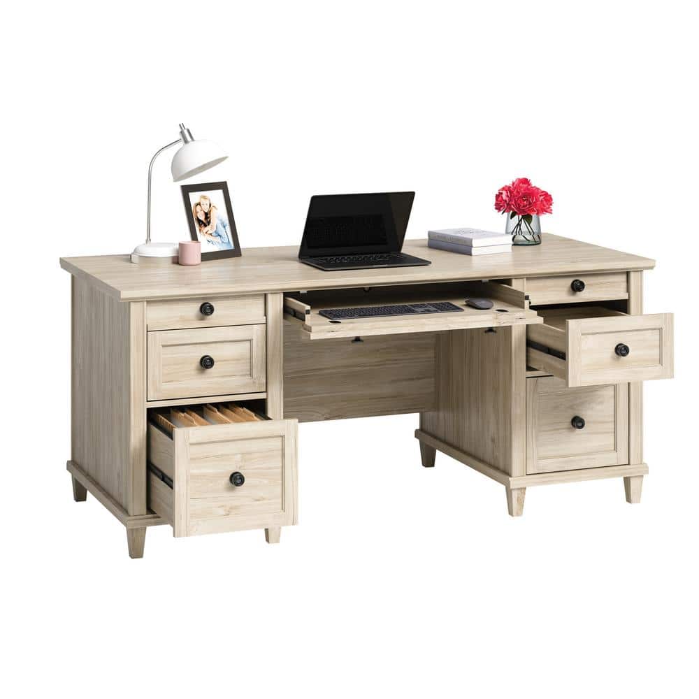 Chalk Oak Executive Desk with Drawers and Keyboard Tray