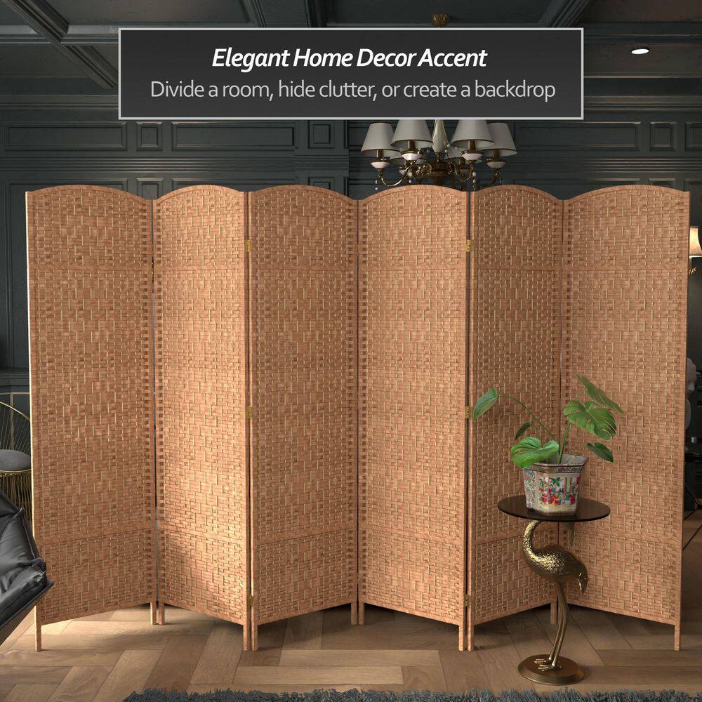Natural Fiber 6-Panel Folding Room Divider with Diamond Weave
