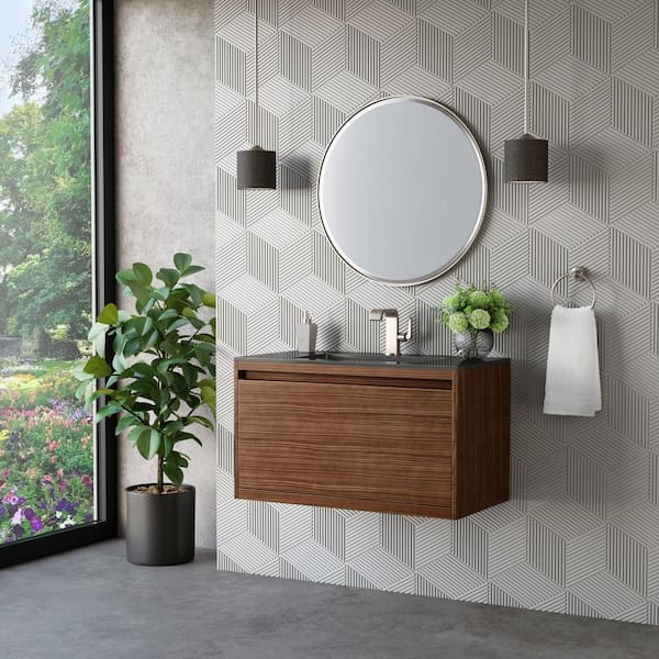 Mantova 35.4 in. W x 18.1 in. D x 20.6 in. H Single Bath Vanity Mid-Century Walnut & Charcoal Black Composite Stone Top