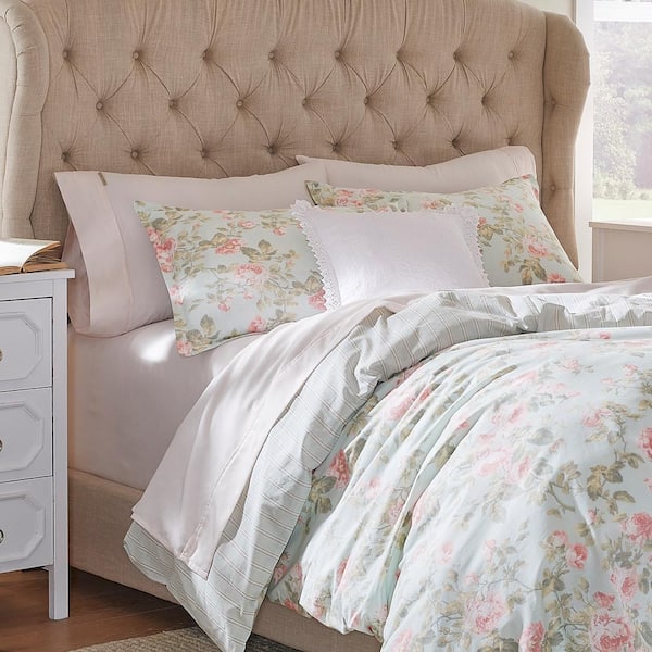 Laura Ashley Madelynn 2-Piece Blue Floral Cotton Twin Duvet Cover