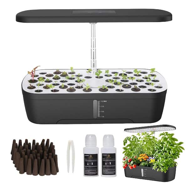 52-pod hydroponic kit with smart LED, big water tank, adjustable