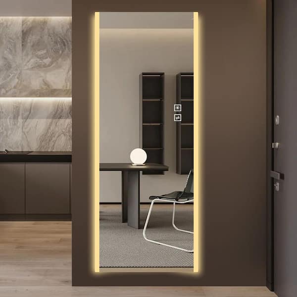 Unbranded 21 in. W x 65 in. H Frameless LED Full-Length Mirror Wall Mounted Mirror with 3-Color Changing Light Dressing Mirror