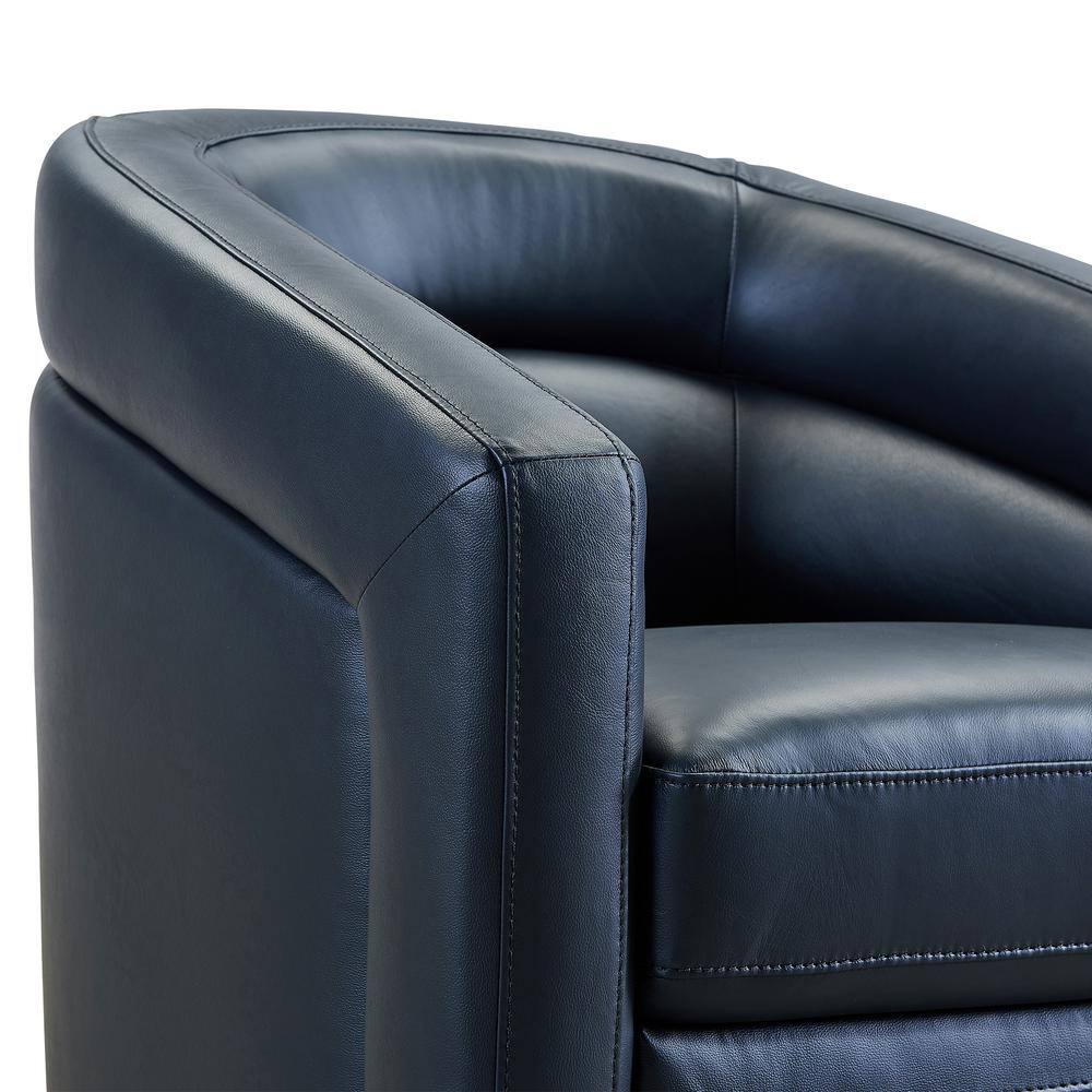 Contemporary Black Leather Swivel Barrel Accent Chair with Wood Base