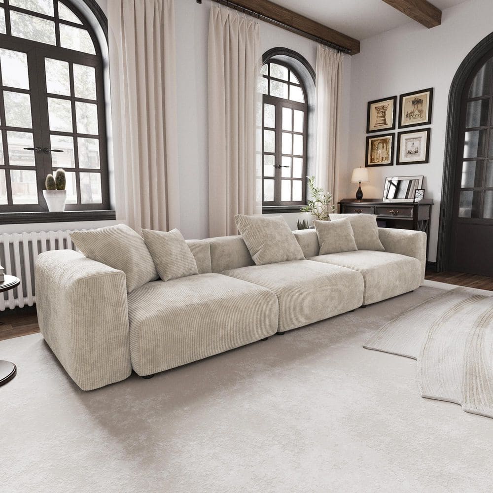 Corduroy modular sofa グレージュ 定価93,000円　左側 J&E Home 141.7 in W Square Arm Corduroy Oversized Modular Sofa