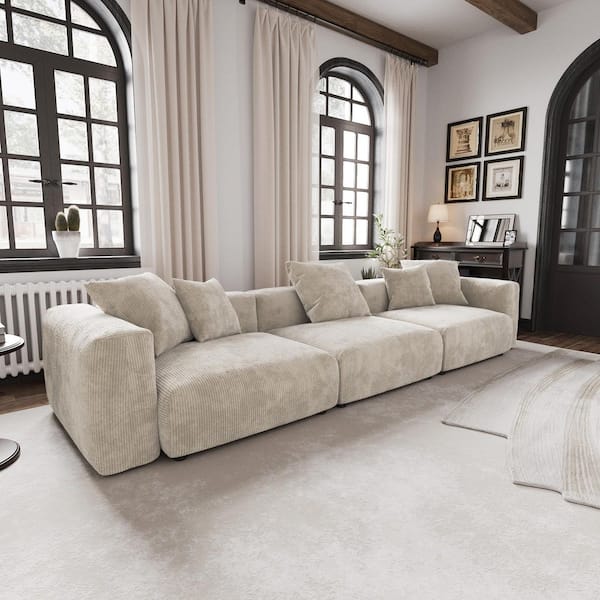 J&E Home 141.7 in W Square Arm Corduroy Oversized Modular Sofa