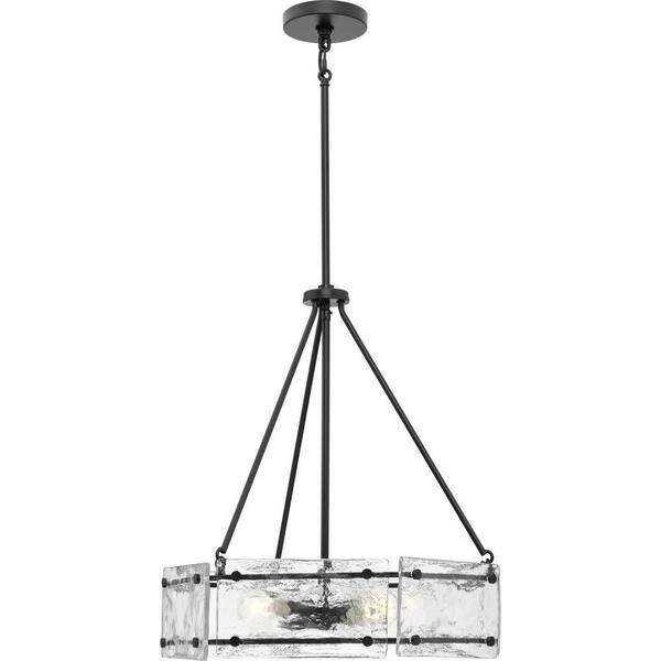 Progress Lighting Rivera 20.5 in. 4-Light Matte Black Luxe Industrial Chandelier with Textured Glass