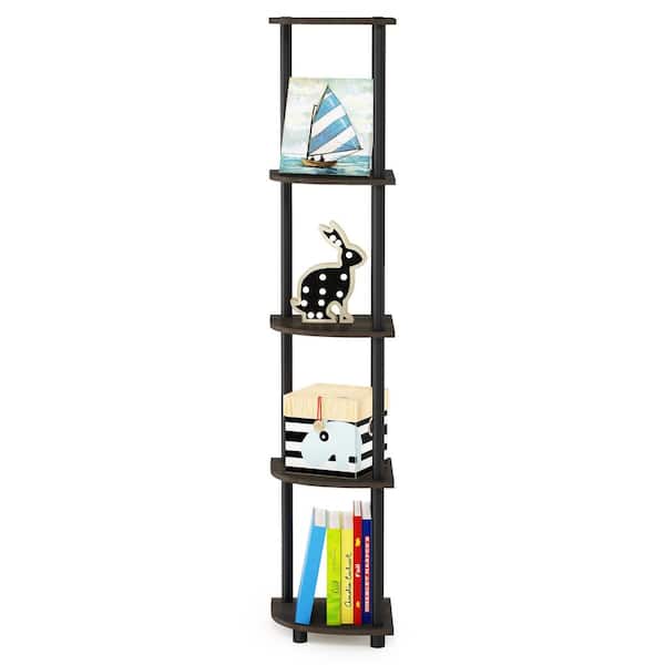 Furinno 57.7 in. Black/Dark Brown Plastic 5-shelf Corner Bookcase with Open Storage