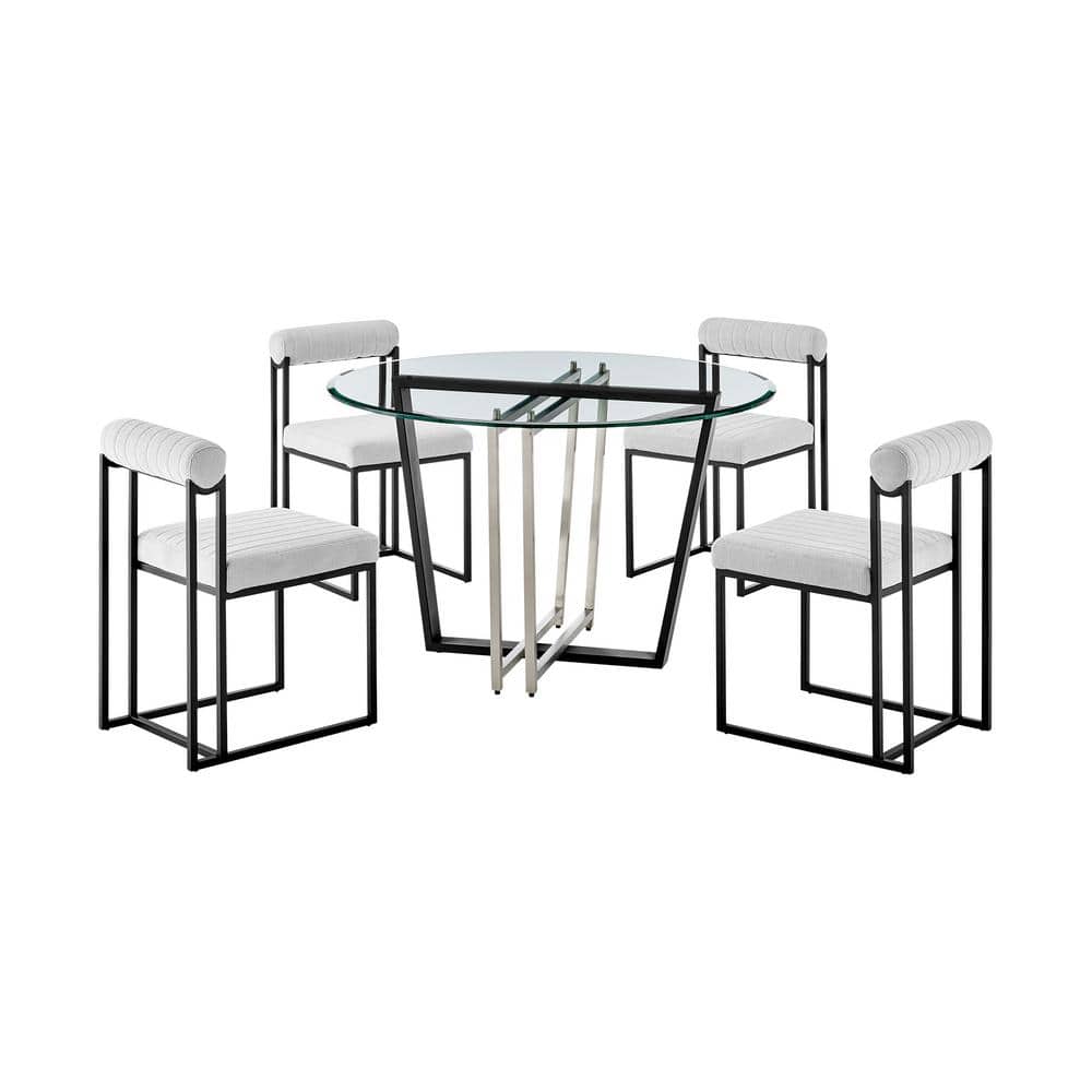Devi Anastasia 5-Piece Light Gray Fabric Black and Glass Top Dining Set Sea