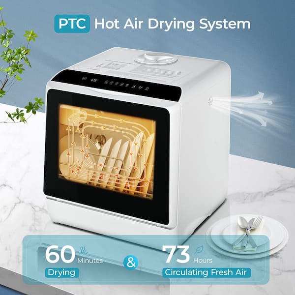 16.5 in. LED Touch Control Countertop Dishwasher in White with 3-Cycles 40 dBA, Portable, 6-Modes