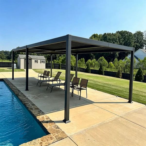 PURPLE LEAF 13 ft. x 30 ft. Gray Aluminum Outdoor Louvered Pergola