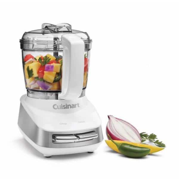 White and Stainless Steel 4-Cup Mini Food Processor with Variable Speed