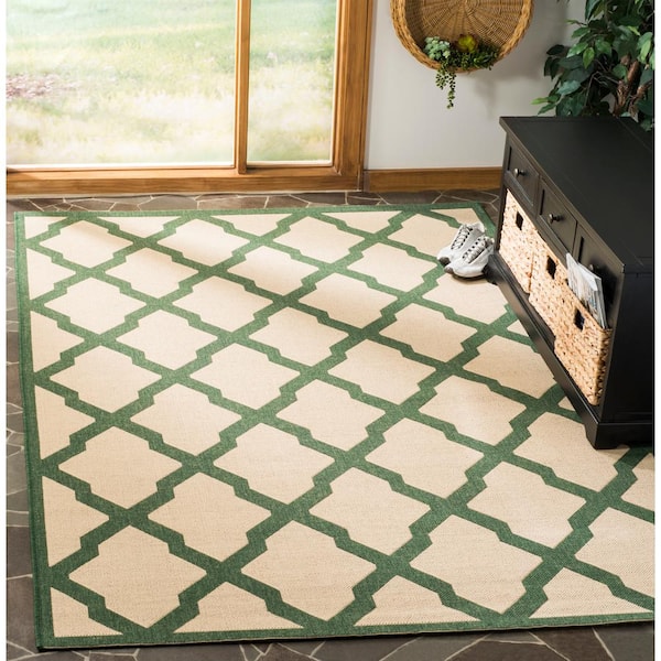 Linden Cream/Green 7 ft. x 7 ft. Square Geometric Diamonds Border Area Rug