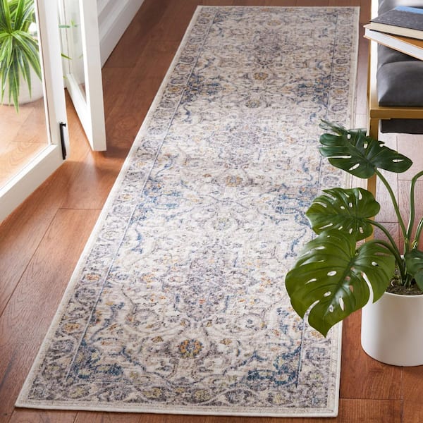 SAFAVIEH Olympia 2 ft. x 9 ft. Gray/Ivory Oriental Border Runner Rug ...