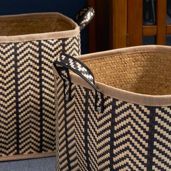 Square Woven Wicker Decorative Basket Storage Basket with Handles