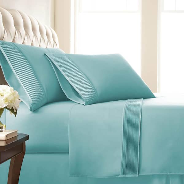 Southshore Fine Linens Vilano Pleated 21 in. Extra-Deep Pocket 4-Piece Blue California King Microfiber Sheet Set