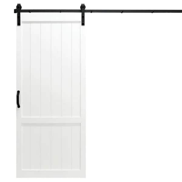 Dogberry Collections 36 in. x 84 in. Country Vintage White Alder Wood Interior Sliding Barn Door Slab with Hardware Kit