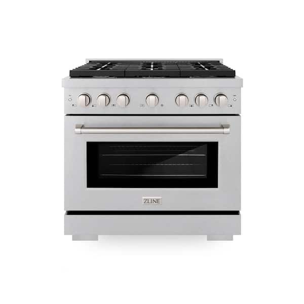 36 in. 5.2 cu. ft. Paramount Gas Range with Convection Gas Oven in Satin Stainless Steel with 6 Brass Burners