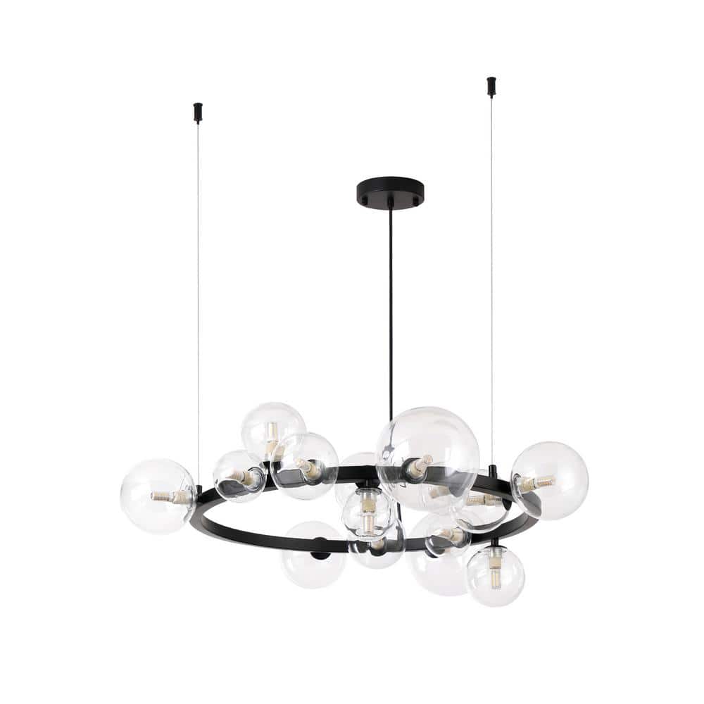 Bosywell 15-Light Black Rustic Ring Chandelier for Kitchen Islandwith No Bu